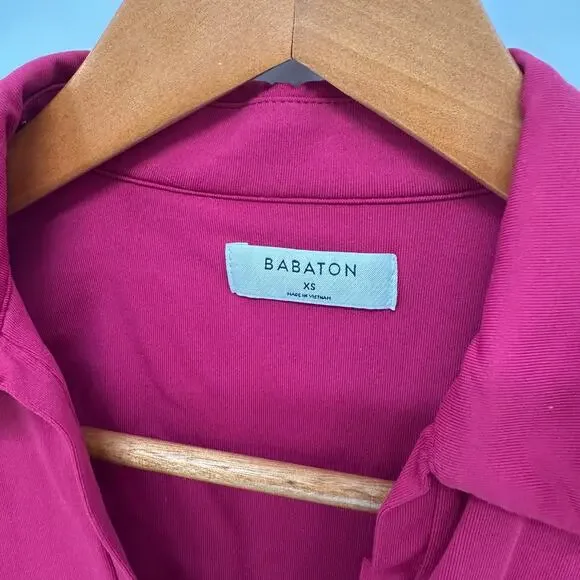 BABATON Pink Collared Contour Cropped Long Sleeve Polo // XS - Picture 5 of 9
